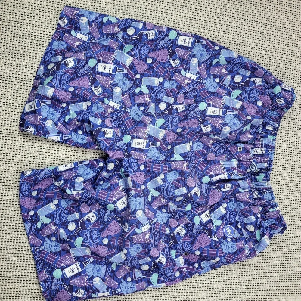 Peter‎ Millar Seaside Swim Trunks Mens Small Blue Cocktail Print Elastic Waist